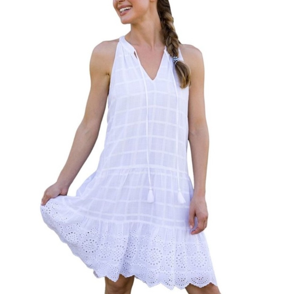 Like New Cabana Life White Eyelet sleeveless Dress w/tassel #321–WW22-Medium/8